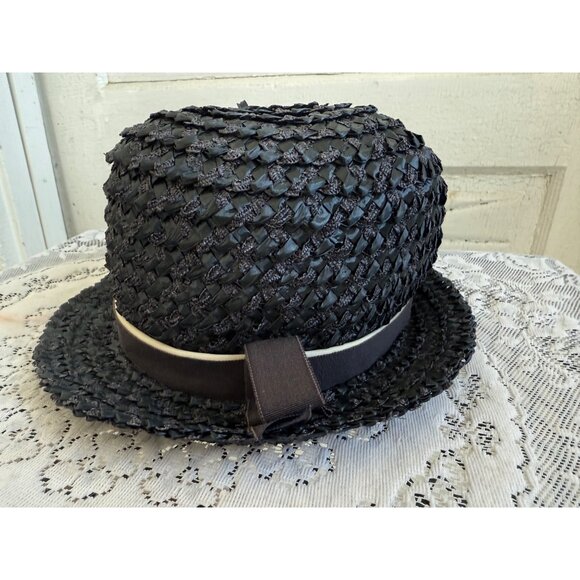Vintage 1950s Raffia Straw Blue Womens Fedora Style Hat - Picture 4 of 9
